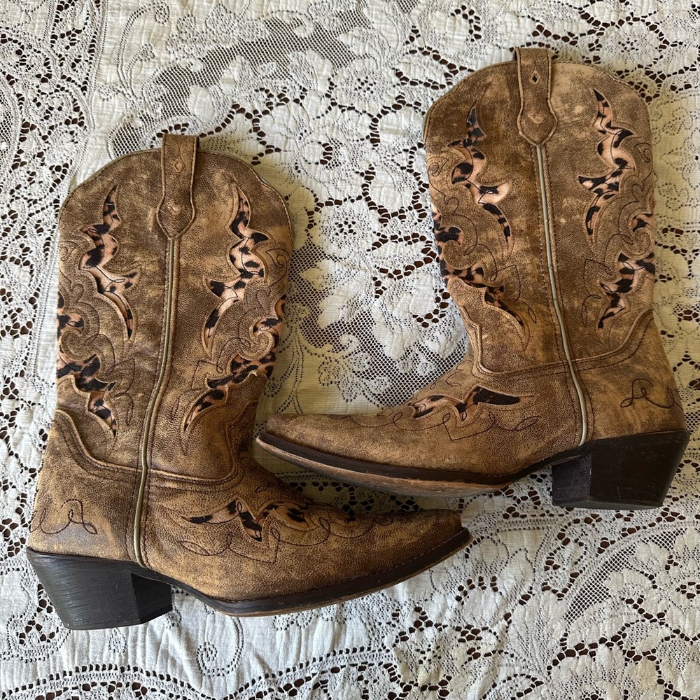 Laredo Brown and Black Heeled Boots with Western Style